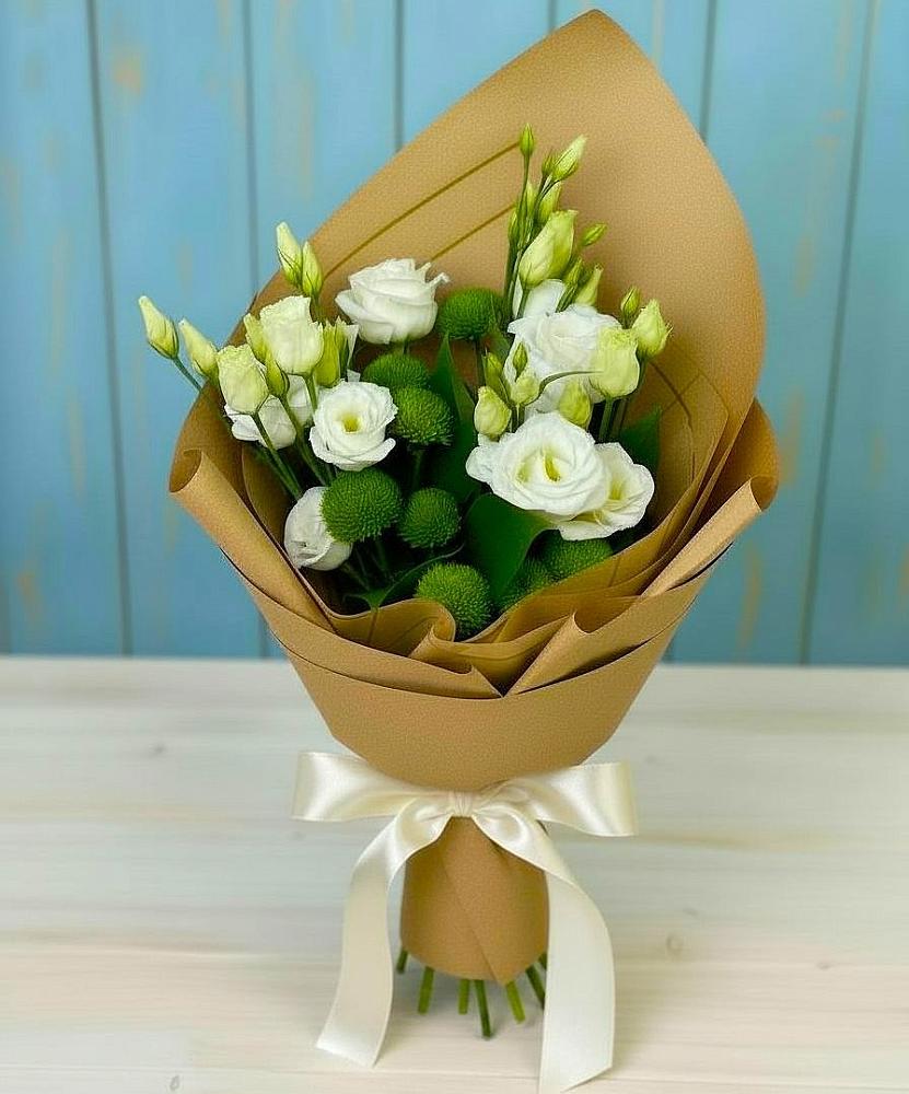 Букет цветов из: Хризантемы и Лизиантусы в Новой Ляде