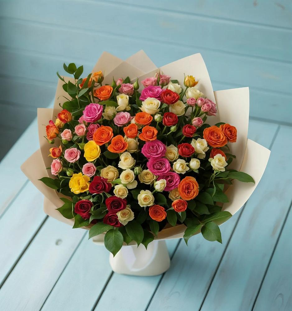 Букет Микс из разноцветных кустовых роз в Новой Ляде