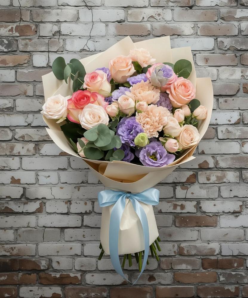 Букет цветов из: Розы, Лизиантусы и Гвоздики в Новой Ляде