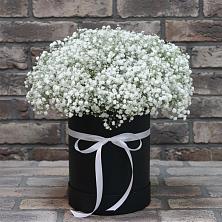 Цветочная композиция из Гипсофила в шляпной коробке в Новой Ляде